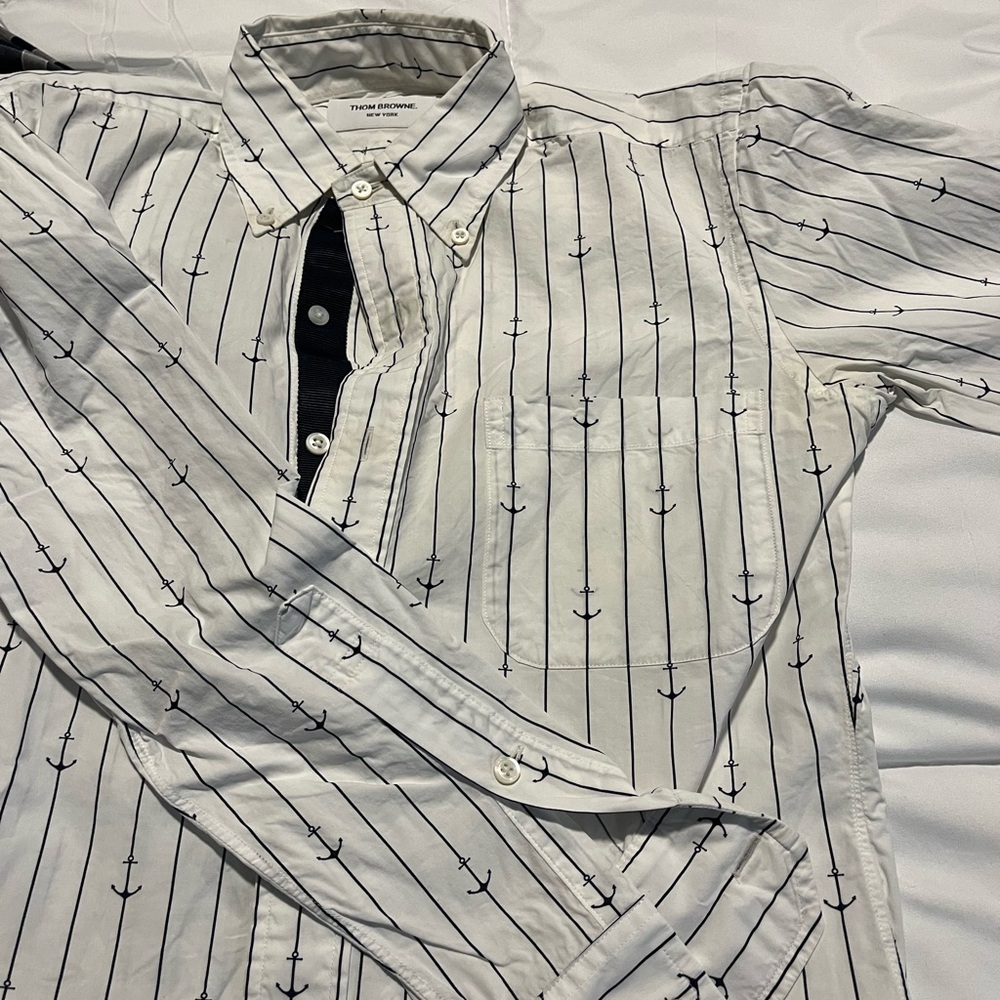 Thom Browne White Shirt with Anchor Stripes